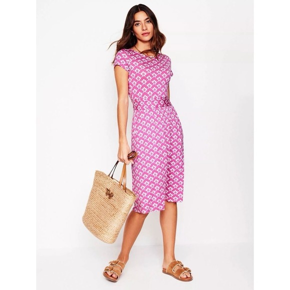 Boden Dresses & Skirts - NWT Boden Amelie Geometric Midi Dress Pink Stretch Jersey Casual Resort Sz US 2R